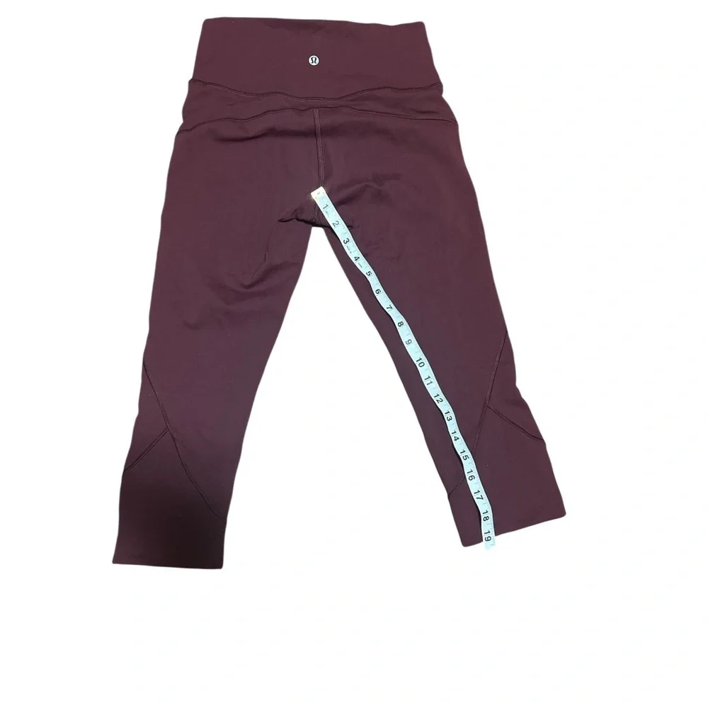 Lululemon Burgundy Crop Leggings Size 6 Pockets High Rise Athletic Yoga